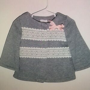 Girls Gray Lace-Accent Jacket with Pink Bow